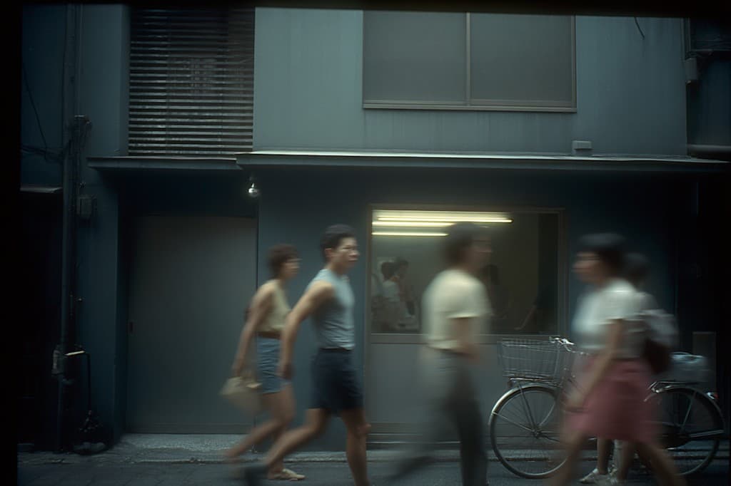 People moving through a city street in soft motion blur